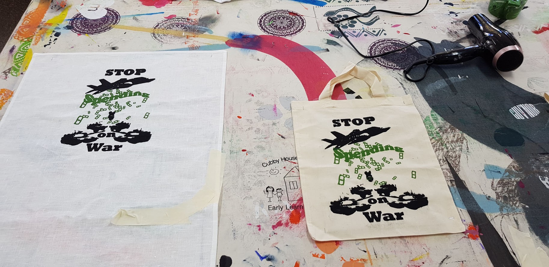 Protest Art Print on Fabric, 'Stop Spending on War'