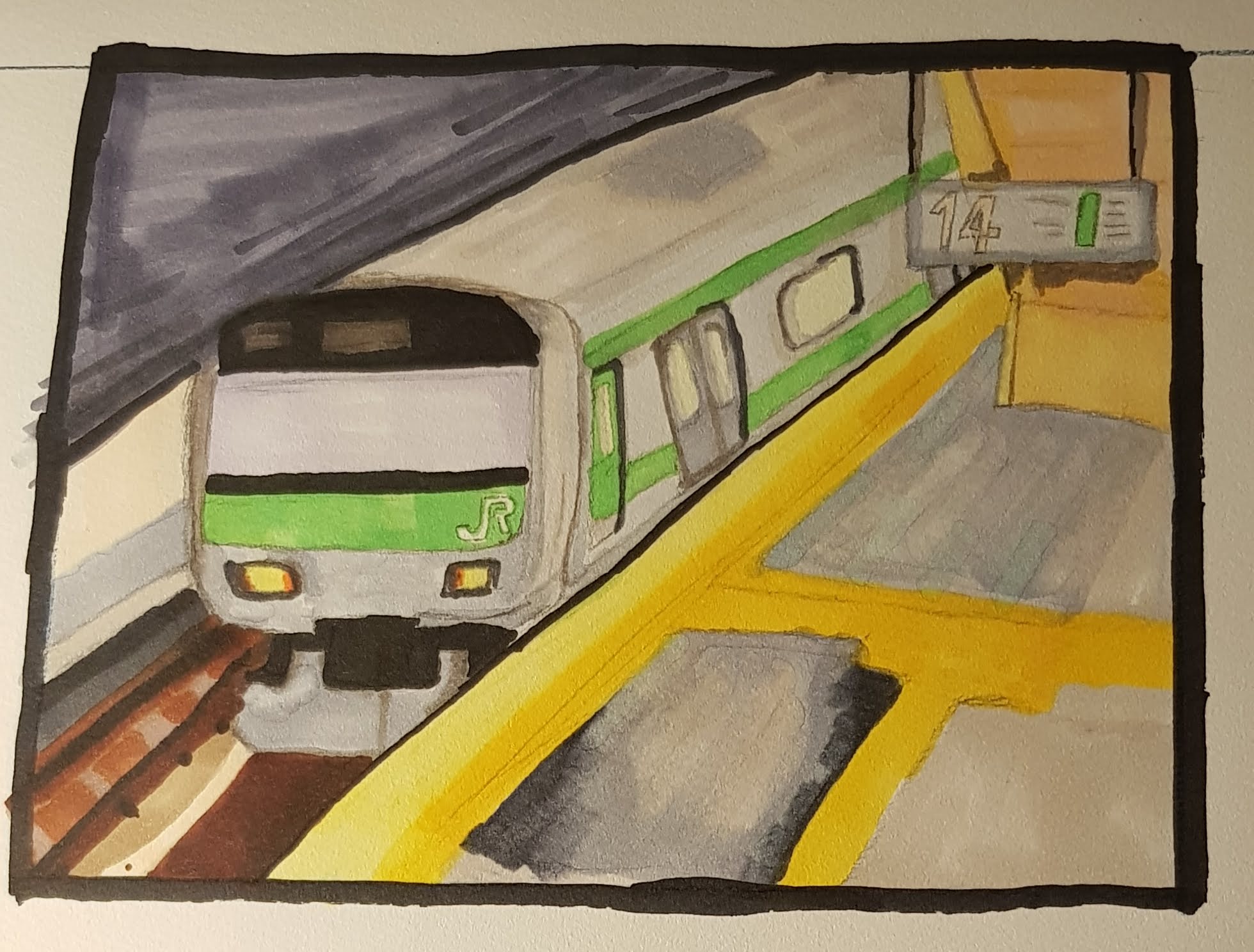 Drawing of Train using Copic Marker Artwork